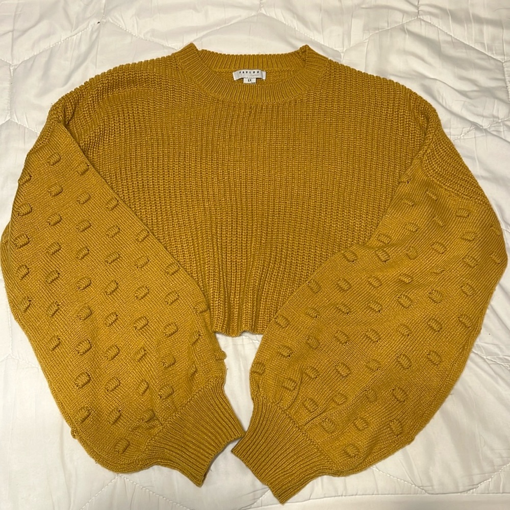 Yellow Crop Sweater, Balloon Sleeve